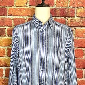 Robert Graham Men's Long Sleeve Blue Striped Shirt Size‎ XL Flip Cuff EUC